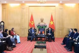 Prof. Dr. Nguyen Xuan Thang (R), Politburo member, President of the Ho Chi Minh National Academy of Politics (HCMA), receives Danish Ambassador to Vietnam Nicolai Prytz in Hanoi on June 11, 2025. (Photo: VNA)