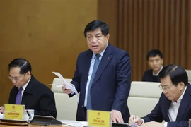 Minister of Planning and Investment Nguyen Chi Dung (centre) speaks at a Government meeting in Hanoi on February 10. (Photo: VNA)