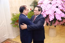 Prime Minister Pham Minh Chinh (right) and former General Secretary Nong Duc Manh (Photo: VNA)