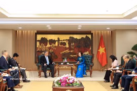 Deputy Prime Minister Pham Thi Thanh Tra (right) receives VNCA Director Dr. Stephen Maxner in Hanoi on June 13 (Photo: VNA)
