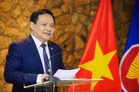Vietnamese Ambassador to Brazil Bui Van Nghi speaks at the ceremony marking the 96th founding anniversary of the Communist Party of Vietnam. (Photo: VNA)