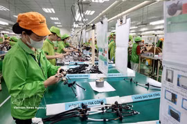 Production of electrical wiring harnesses at Bandai Vietnam Co., Ltd. in the Left Bank Industrial Park, Phu Tho province. (Photo: VNA)