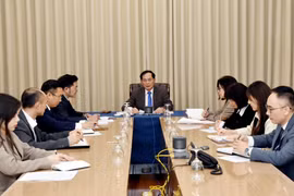 Vietnamese Deputy Prime Minister and Minister of Foreign Bui Thanh Son (centre) holds phone talks with Minister of Foreign Affairs of the Republic of Korea Cho Tae-yul on March 18. (Photo: VNA)