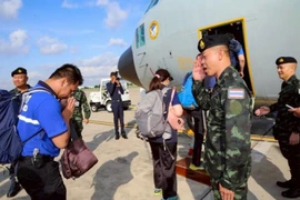 A 30-member team, consisting of health officials, a World Health Organization coordinator and volunteers, departs from Bangkok for Myanmar on April 27. (Photo: Thailand's Ministry of Public Health) 