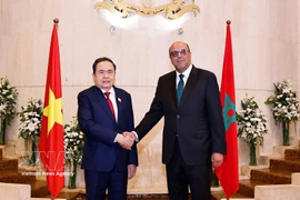 National Assembly Chairman Tran Thanh Man (L) meets with Moroccan President of House of Councillors Mohamed Ould Errachid in Morocco on the morning of July 25, 2025. (Photo: VNA)