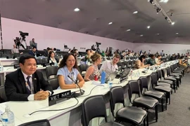Vietnamese Ambassador to Brazil Bui Van Nghi and representatives from the Youth Climate Action Network of Vietnam participate in an event on the COP30 sidelines. (Photo: VNA)