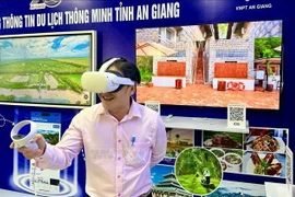 A tourist experiences virtual reality (VR) technology. (Photo: VNA)