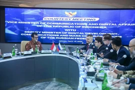Indonesian Deputy Minister of Communications and Digital Nezar Patria meets with the Russian Deputy Minister of Digital Development, Communications, and Mass Communications, Andrey Zarenin in Jakarta on April 15. (Photo: ANTARA)