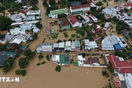 An aerial view of a severely flooded area in Khanh Hoa province (Photo: VNA)