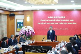 Party General Secretary To Lam speaks at working session with Party Central Committee’s Commission for Policies and Strategies (Photo: VNA)