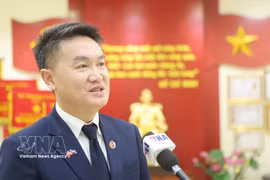 Thongly Sisoulith, Secretary of the Central Committee of the Lao People's Revolutionary Youth Union, speaks to Vietnam News Agency's correspondents in Vientiane (Photo: VNA)