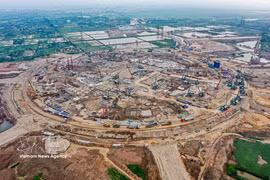 A panoramic view of the Trong Dong Stadium's construction site in Hanoi. (Photo: VNA) 