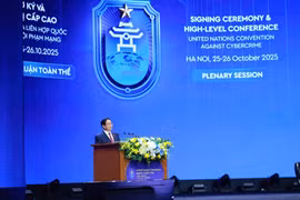 Prime Minister Pham Minh Chinh speaks at the October 25 high-level discussion held within the framework of the Signing Ceremony and High-Level Conference of the United Nations Convention against Cybercrime. (Photo: VNA)