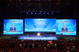 Party General Secretary To Lam speaks at the opening ceremony of the 4th Partnership for Green Growth and the 2030 Global Goals (P4G) Summit in Hanoi on April 16. (Photo: VNA)