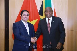 Vietnamese Prime Minister Pham Minh Chinh (L) and South African President Cyril Ramaphosa at their meeting on November 21. (Photo: VNA)