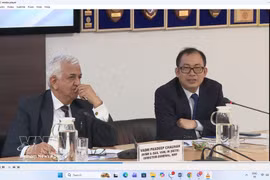 Do Thanh Hai (right), Deputy Director-General of the East Sea Institute under the Diplomatic Academy of Vietnam, speaks at the dialogue. (Photo: VNA)