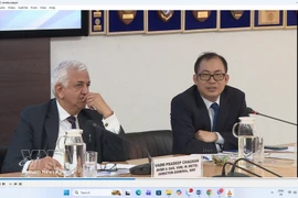 Do Thanh Hai (right), Deputy Director-General of the East Sea Institute under the Diplomatic Academy of Vietnam, speaks at the dialogue. (Photo: VNA)