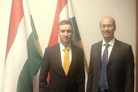 Hungarian Deputy State Secretary for Development of Eastern Relations at the Ministry of Foreign Affairs and Trade Stifter Adam (L) receives Vietnamese Ambassador to Hungary Bui Le Thai. (Photo: VOV)