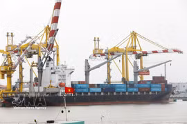Import and export cargo handled at MPC Port in Hai Phong city. (Photo: VNA)