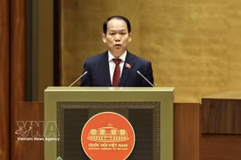 Minister of Justice Hoang Thanh Tung presents the proposal for the draft revised Law on Dissemination and Education of Law (Photo: VNA)