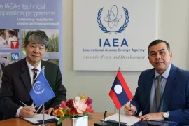 Hua Liu, IAEA Deputy Director General and Head of the Department of Technical Cooperation, and Khampheng Douangthongla, Ambassador and Permanent Representative of Laos to the United Nations in Vienna, sign the Lao Country Programme Framework (CPF) for 2026-2033. (Photo: IAEA)