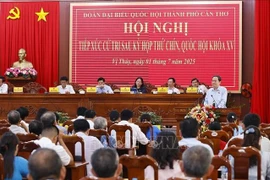 National Assembly (NA) Chairman Tran Thanh Man speaks at the meeting with voters in the Mekong Delta city of Can Tho on July 1. (Photo: VNA)