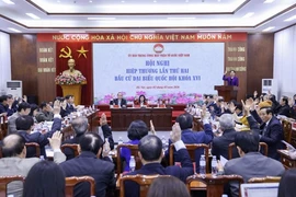 At the Presidium of the Vietnam Fatherland Front (VFF) Central Committee's second consultative conference on February 2, 100% of delegates voted in favour of the list of 217 candidates. (Photo: dantri.com.vn)