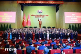 The new Central Committee of the Communist Party of Vietnam make debut at the 14th National Congress. (Photo: VNA)