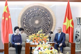 Vice Chairperson of the National Committee of the Chinese People's Political Consultative Conference (CPPCC) Xian Hui (left) meets with Secretary of Phu Tho provincial Party Commitee Pham Dai Duong on comprehensive cooperation (Photo: VNA)