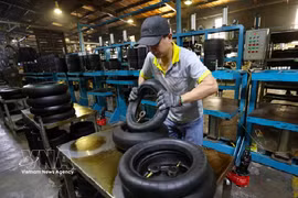 Motorcycle tyre production at the factory of CAMEL Vietnam Rubber Co., Ltd., a Thai-owned enterprise located in the Lao Bao International Border Gate Economic Zone in Quang Tri province. (Photo: VNA)