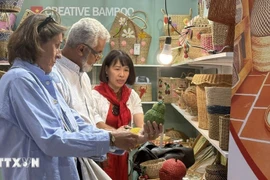 Customers explore products at a Vietnamese enterprise’s booth. (Illustrative photo: VNA)