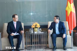 Prime Minister Pham Minh Chinh (right) receives a leader of Hyosung Vina Co. Ltd in Ba Ria-Vung Tau province on March 20. (Photo: VNA)