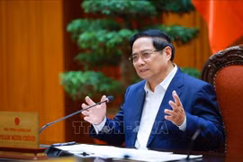Prime Minister Pham Minh speaks at the working session. (Photo: VNA)