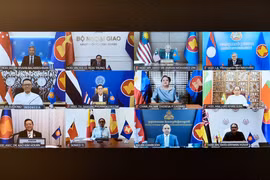 The special ASEAN foreign ministers’ meeting on the Middle East situation is held online on March 13. (Photo: Vietnamese Ministry of Foreign Affairs)