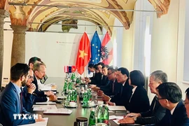 The meeting between the delegation of the Vietnamese Ministry of Public Security and officials of Austria's Ministry of the Interior in Vienna (Photo: VNA)