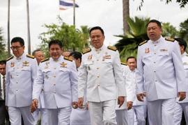 Thai Prime Minister Anutin Charnvirakul (second from right), and members of the Cabinet arrive at the swear-in ceremony at the Government House in Bangkok, Thailand, on September 24. (Photo: straitstimes.com)