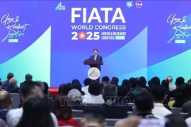 Prime Minister Pham Minh Chinh speaks at the 2025 FIATA World Congress in Hanoi on October 8. (Photo: VNA)