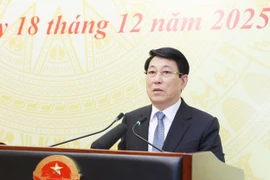 State President Luong Cuong speaks at a year-end meeting in Hanoi on December 18 to summarise operations of the Presidential Office in 2025 and outline its tasks for 2026. (Photo: VNA)