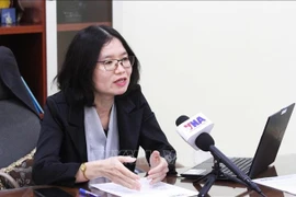 Sokmom Nimul, Director General of Cambodia's national news agency AKP in an interview with VNA correspondents in Phnom Penh. (Photo: VNA)