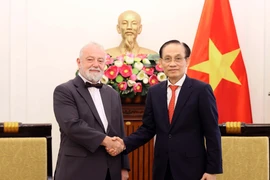 Minister of Foreign Affairs Le Hoai Trung (R) receives Ambassador of the Czech Republic Hynek Kmonicek (Photo: VNA)