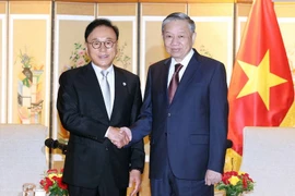 Party General Secretary To Lam (R) meets with former Honorary Consul General of Vietnam to the Republic of Korea (RoK) Park Soo Kwan (Photo: VNA)