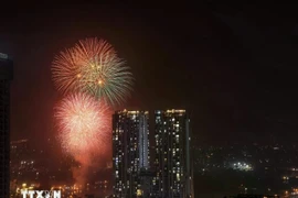 A dazzling fireworks display lights up the sky over Hanoi (Photo: VNA)