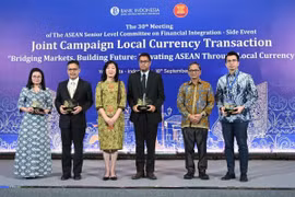 BI Deputy Governor Filianingsih Hendarta (third from left) at the Joint ASEAN LCT Campaign in Yogyakarta, September 18, 2025. (Photo: Antara)