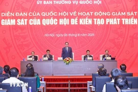National Assembly Chairman Tran Thanh Man chairs the NA's first forum dedicated to supervision in Hanoi on August 6. (Photo: VNA)
