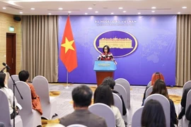 Spokeswoman of the Ministry of Foreign Affairs Pham Thu Hang speaks at the Ministry of Foreign Affairs' regular press briefing. (Photo: VNA)