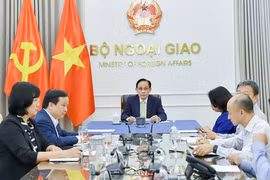 Minister of Foreign Affairs Le Hoai Trung in the phone talks with Mexican Secretary of Foreign Affairs Roberto Velasco Álvarez. (Photo: Vietnames Ministry of Foreign Affairs)