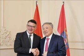 Vietnamese Deputy Prime Minister Nguyen Hoa Binh (R) shakes hands with Minister-President of Germany’s State of Hessen Boris Rhein. (Photo: VNA)