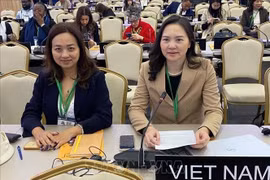 Ambassador Nguyen Thi Van Anh (R), Permanent Representative of Vietnam to UNESCO, at the 43rd session of the UNESCO General Conference held in Samarkand, Uzbekistan. (Photo published by VNA)