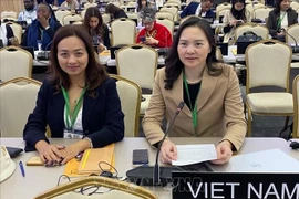 Ambassador Nguyen Thi Van Anh (R), Permanent Representative of Vietnam to UNESCO, at the 43rd session of the UNESCO General Conference held in Samarkand, Uzbekistan. (Photo published by VNA)