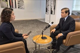 Professor Vu Minh Khuong, of the Lee Kuan Yew School of Public Policy (right), talks to a Vietnam News Agency correspondent in Singapore. (Photo: VNA)